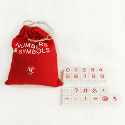 Click here to see Adams&Co 15215 15215 9x11x.25 bag 30 pieces 2x2x.25 (NUMBERS/SYMBOLS) white, red Letterboard Collection