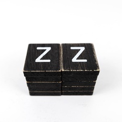Click here to see Adams&Co 15545 15545 2x2x.25 wood letter tiles set of ten (Z) black, white Letterboard Collection