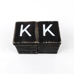 Click here to see Adams&Co 15530 15530 2x2x.25 wood letter tiles set of ten (K) black, white Letterboard Collection