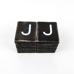 Click here to see Adams&Co 15529 15529 2x2x.25 wood letter tiles set of ten (J) black, white Letterboard Collection