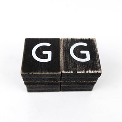 Click here to see Adams&Co 15526 15526 2x2x.25 wood letter tiles set of ten (G) black, white Letterboard Collection