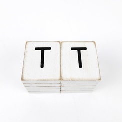 Click here to see Adams&Co 15513 15513 2x2x.25 wood letter tiles set of ten (T) white, black Letterboard Collection