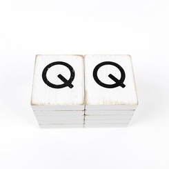 Click here to see Adams&Co 15510 15510 2x2x.25 wood letter tiles set of ten (Q) white, black Letterboard Collection