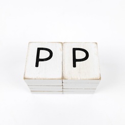 Click here to see Adams&Co 15509 15509 2x2x.25 wood letter tiles set of ten (P) white, black Letterboard Collection