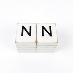 Click here to see Adams&Co 15507 15507 2x2x.25 wood letter tiles set of ten (N) white, black Letterboard Collection