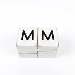 Click here to see Adams&Co 15506 15506 2x2x.25 wood letter tiles set of ten (M) white, black Letterboard Collection