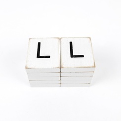Click here to see Adams&Co 15505 15505 2x2x.25 wood letter tiles set of ten (L) white, black Letterboard Collection