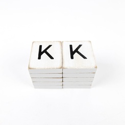 Click here to see Adams&Co 15504 15504 2x2x.25 wood letter tiles set of ten (K) white, black Letterboard Collection