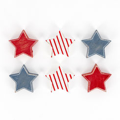 Click here to see Adams&Co 45102 45102 2x2x.25 wood shapes set of six (USA STARS) multicolor Stars & Stripes Collection Collection