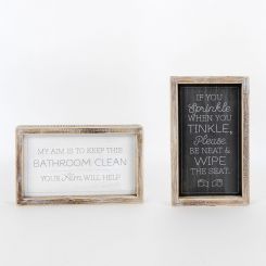 Click here to see Adams&Co 15611 15611 10x6x1.5 reversible wood frame sign (TINKLE/AIM) white, grey Washroom Collection