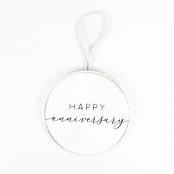 Click here to see Adams&Co 11348 11348 5x5x.5 round wood ornament (ANNIVERSARY) white, black Floral Accessories Collection