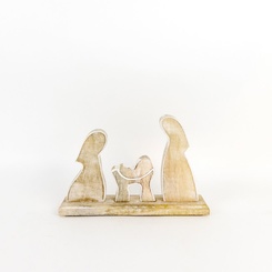 Click here to see Adams&Co 70820 70820 11x7x2.5 mango cutout on stand (NATIVITY) natural, white Believe In Kindness Collection
