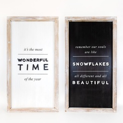Click here to see Adams&Co 70857 70857 20x37x2 reversible wood frame sign (WONDERFUL/SNOWFLAKE) white, black Believe In Kindness Collection
