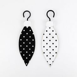 Click here to see Adams&Co 70851 70851 2x6x.5 double sided wood ornament (POLKA TEARDROP) white, black Believe In Kindness Collection