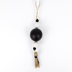 Click here to see Adams&Co 75430 75430 2x8x2 wood ornament w/ tassel (BEADS) white, black Mid Century Christmas Collection