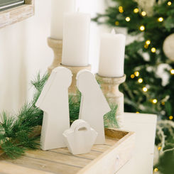 Click here to see Adams&Co 75478 75478 15x12x1.5 wood cutout set of three (NATIVITY) white Mid Century Christmas Collection