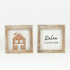 Click here to see Adams&Co 71032 71032 5x5x1.5 reversible wood frame shiplap sign (HOUSE/FOOD) multicolor Believe In Kindness Collection