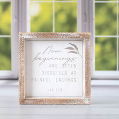 Click here to see Adams&Co 15765 15765 7x7x1.5 wood frame sign (BEGINNINGS) white, grey Forever In Our Hearts Collection