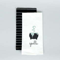 Click here to see Adams&Co 50480 50480 15x24x.25 tea towels set of two (SPELLS/STRIPES) black, white