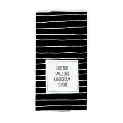 Click here to see Adams&Co 50441 50441 15x24x.25 reversible tea towel (CHLOROFORM) white, black The Adams Family Collection