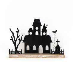 Click here to see Adams&Co 55259 55259 12x8.5x3.15 wood cutout on base (HAUNTED HOUSE) black, natural