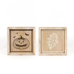 Click here to see Adams&Co 55252 55252 8x8x1.5 reversible wood frame sign (LEAF/JACK O LANTERN) multicolor