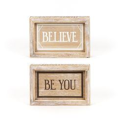 Click here to see Adams&Co 75507 75507 7x5x1.5 reversible wood frame sign (BELIEVE/YOU) multicolor