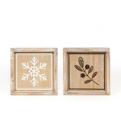 Click here to see Adams&Co 75504 75504 8x8x1.5 reversible wood frame sign (SNOWFLAKE/HOLLY) multicolor Mid Century Collection