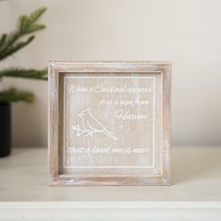 Click here to see Adams&Co 71215 71215 7x7x1.5 wood frame sign (CARDINAL) natural, white Christmas Bereavement