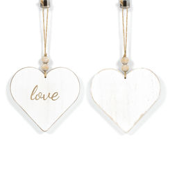 Click here to see Adams&Co 11834 11834 5x6x.5 reversible wood ornament (LOVE) white, natural Feel the Love Collection