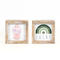 Click here to see Adams&Co 20107 20107 5x5x1.5 reversible wood frame sign (GUM/LUCKY) multicolor Lucky In Love Collection