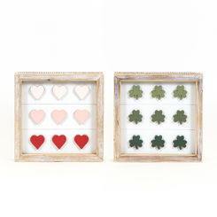 Click here to see Adams&Co 20103 20103 7x7x1.5 reversible wood frame sign (HEARTS/SHAMROCKS) multicolor Lucky In Love Collection