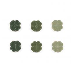 Click here to see Adams&Co 20123 20123 2x2x.25 wood shapes set of six (SHAMROCK) green, white Lucky In Love Collection