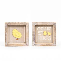 Click here to see Adams&Co 35002 35002 5x5x1.5 reversible wood frame sign (CHICK/PEEPS) multicolor