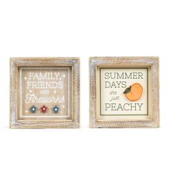 Click here to see Adams&Co 45158 45158 5x5x1.5 reversible wood frame sign (DAYS/FIREWORKS) multicolor Peaches, Cream & The American Dream Collection