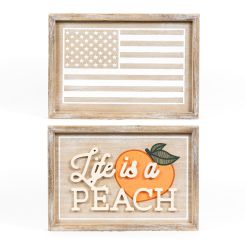 Click here to see Adams&Co 45174 45174 17x12x1.5 reversible wood frame sign (PEACH/FLAG) multicolor Peaches, Cream & The American Dream Collection