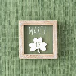 Click here to see Adams&Co 20133 20133 5x5x1.5 wood frame sign (MARCH) green, white Lucky In Love Collection