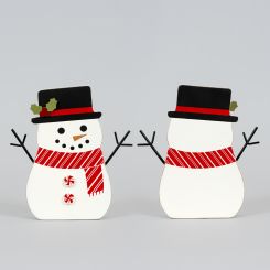 Click here to see Adams&Co 71306 71306 5x6x1 chunky wood shape (SNOWMAN) multicolor  Candy Cane Lane Collection