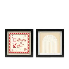 Click here to see Adams&Co 71248 71248 7x7x1.5 reversible wood frame sign (NAUGHTY/RAINBOW) multicolor Candy Cane Lane Collection