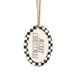 Click here to see Adams&Co 71265 71265 3x7x.5 wood ornament (CHRISTMAS) white, black   Checking It Twice