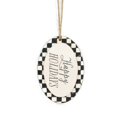 Click here to see Adams&Co 71263 71263 3x7x.5 wood ornament (HOLIDAYS) white, black Checking It Twice Collection
