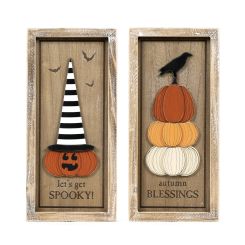 Click here to see Adams&Co 55284 55284 6x13x1.5 reversible wood frame sign (SPOOKY/PUMPKINS) multicolor Bad To The Bone Collection