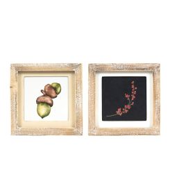 Click here to see Adams&Co 60276 60276 7x7x1.5 reversible wood frame sign (BERRY/ACORN) multicolor Holiday Flora & Fauna Collection