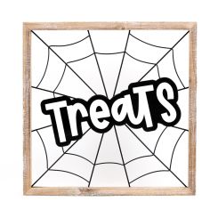 Click here to see Adams&Co 50497 50497 17x17x1.5 wood frame sign (TREATS) white, black  
