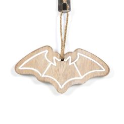 Click here to see Adams&Co 50489 50489 5x3x.25 wood ornament (BAT) natural, white The Adams Family Collection