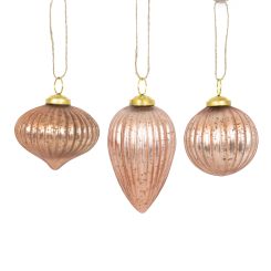 Click here to see Adams&Co 71322 71322 3x3x3 glass ornaments s/3, rose gold  Sundara Collection