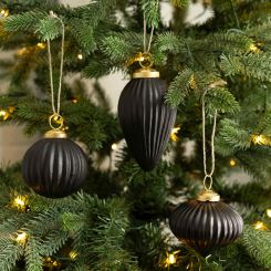 Click here to see Adams&Co 71335 71335 3x3x3 glass ornaments s/3, black  Sundara Collection