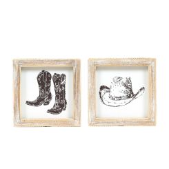 Click here to see Adams&Co 12051 12051 5x5x1.5 reversible wood frame sign (HAT/BOOTS) white, brown  Giddy Up Collection