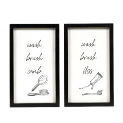 Click here to see Adams&Co 12085 12085 7x12x1.5 reversible wood frame sign (FLOSS/COMB) white, black  Washroom Collection