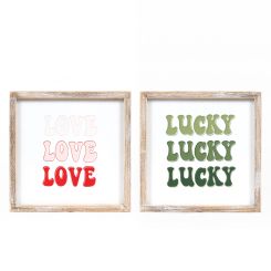 Click here to see Adams&Co 20147 20147 10x10x1.5 reversible wood frame sign (LOVE/LUCKY) multicolor  Lucky In Love Vol. 3